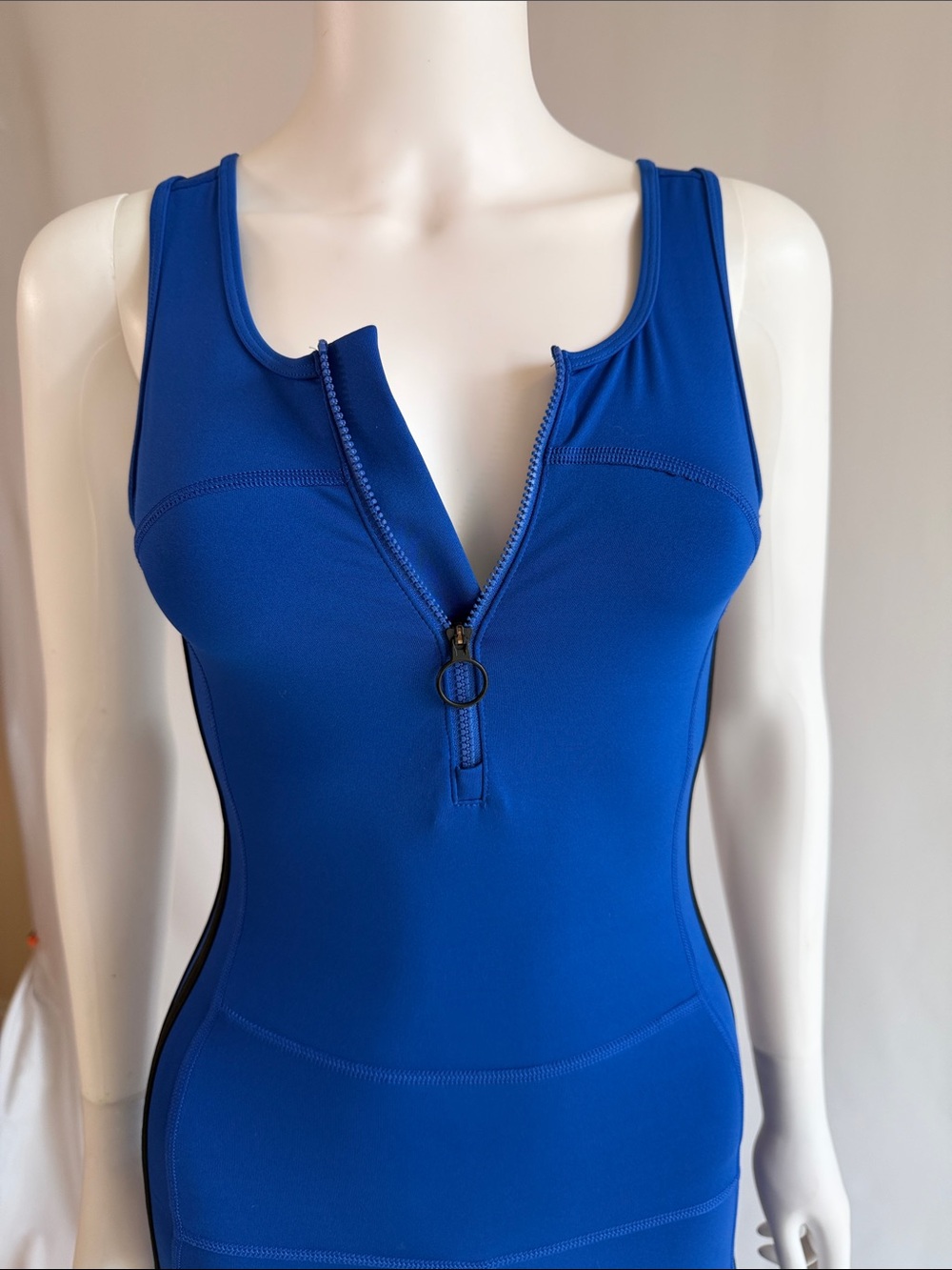 adidas one piece Royal Blue & Black Zip-Front Athletic Jumpsuit